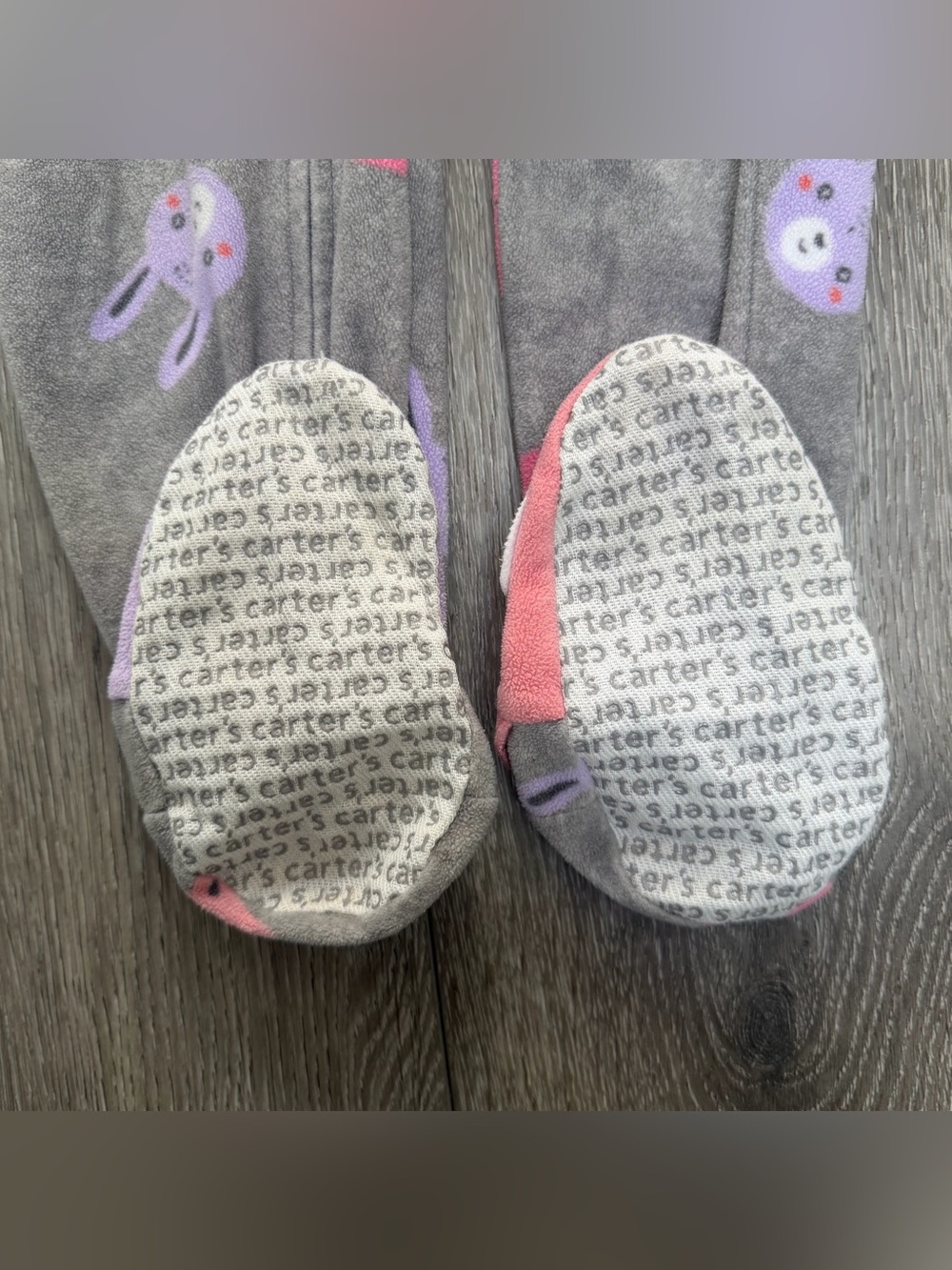 Carters fleece zip up footed sleeper pjs grey woodland creatures 3T - Picture 4 of 7